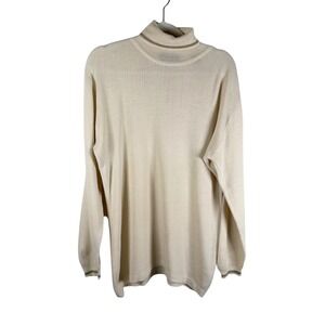 Regatta Sport Mens L Cream Wool Blend Turtleneck Sweater Gold Trim Old Money